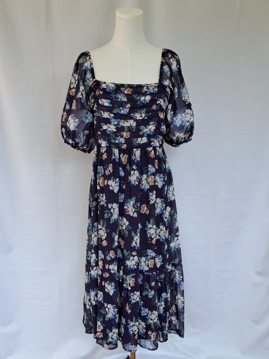 LC Lauren Conrad Dresses & Skirts - NWT LC Lauren Conrad Navy Floral Romantic Puff-Sleeve Midi Dress Garden Party M